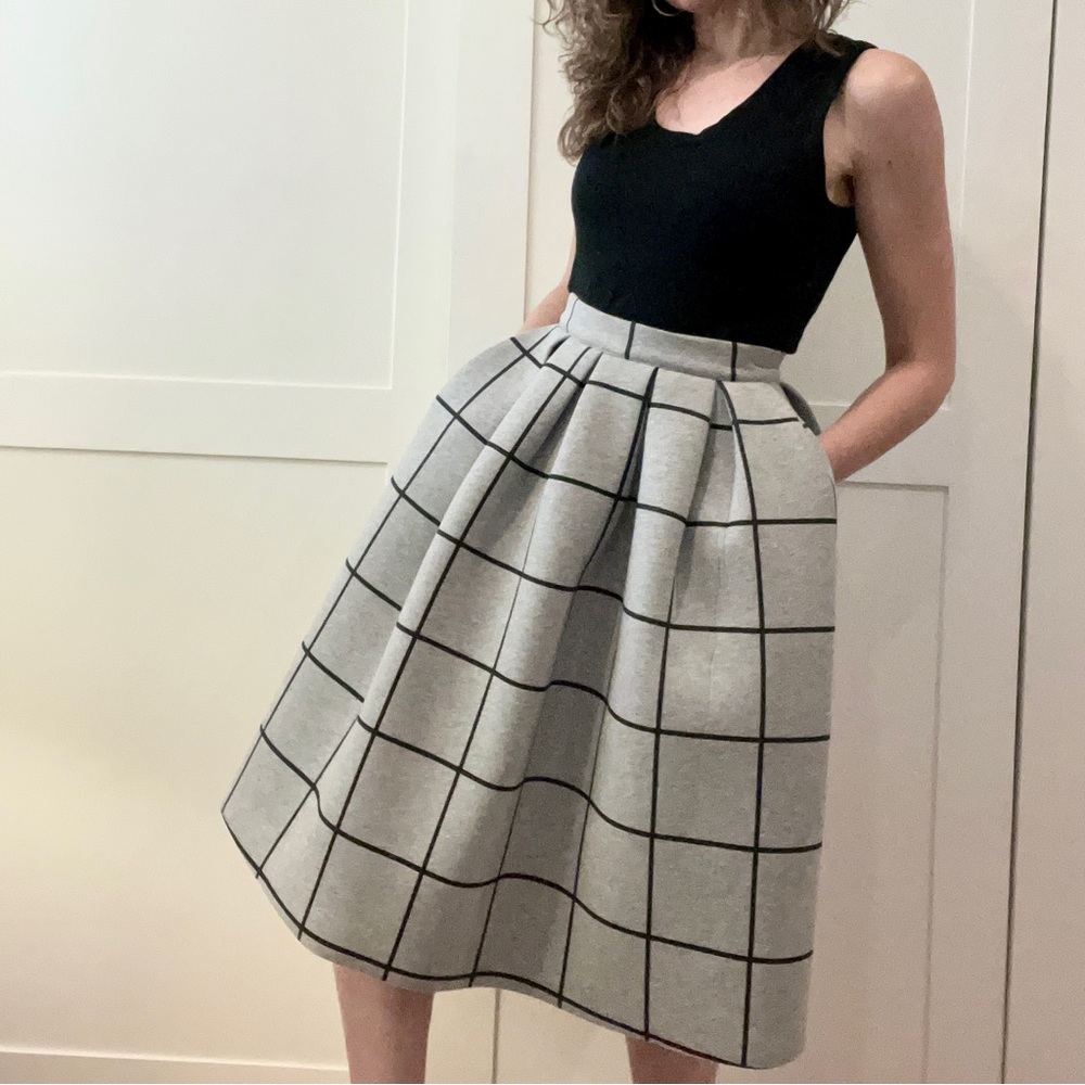 Topshop Gray grid window pane pleated skirt